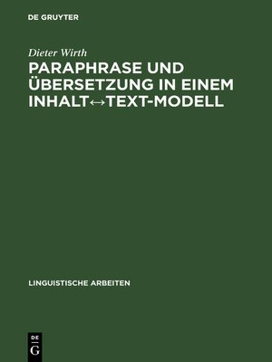 cover image of Paraphrase und Übersetzung in einem Inhalt↔Text-Modell